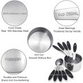 Kitchen Measuring Cups and Spoons Set of 12, 18/8 Stainless Steel Measuring Spoons and Cups with Silicone Handle, Black